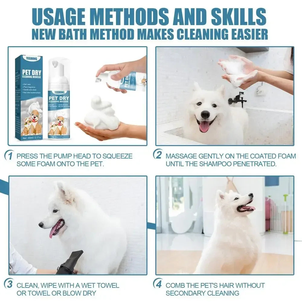 No Rinse Natural Pet Shampoo - Plant Based Waterless Mousse for Safe & Deep Cleaning